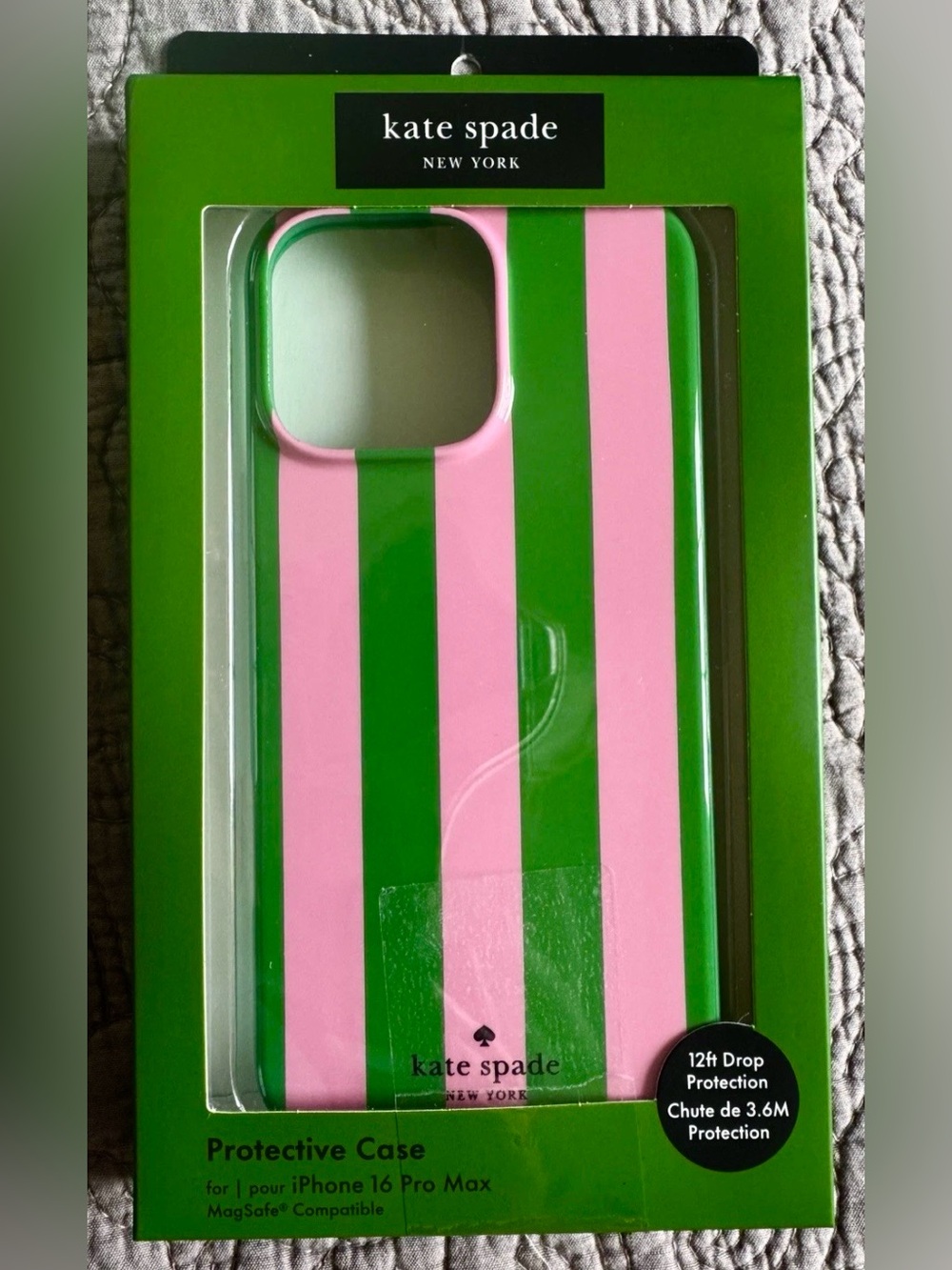 NEW Kate Spade New York 16 PRO MAX Pink/Green Stripe protective Case TPU.